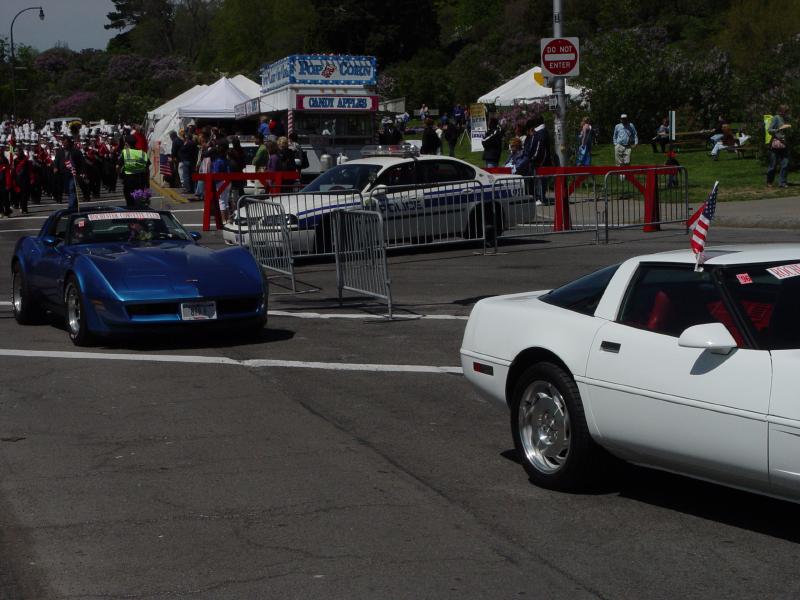 White '96 and blue '82 Corvettes